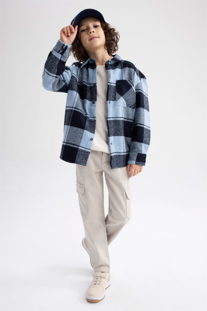 GARÇONS Indigo Chemise À Manches Longues En Flanelle À Col Polo Et Coupe Standard Pour Garçon