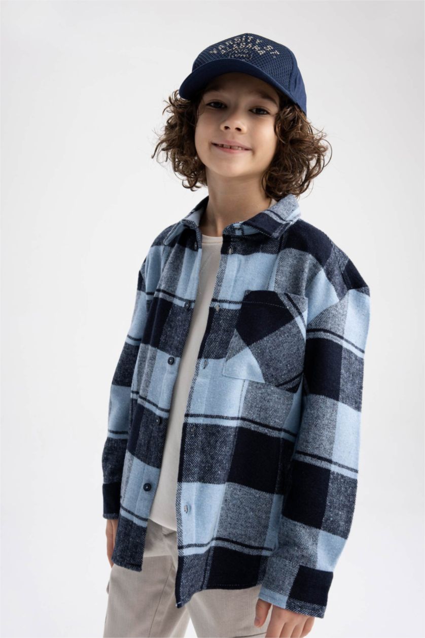 GARÇONS Indigo Chemise À Manches Longues En Flanelle À Col Polo Et Coupe Standard Pour Garçon