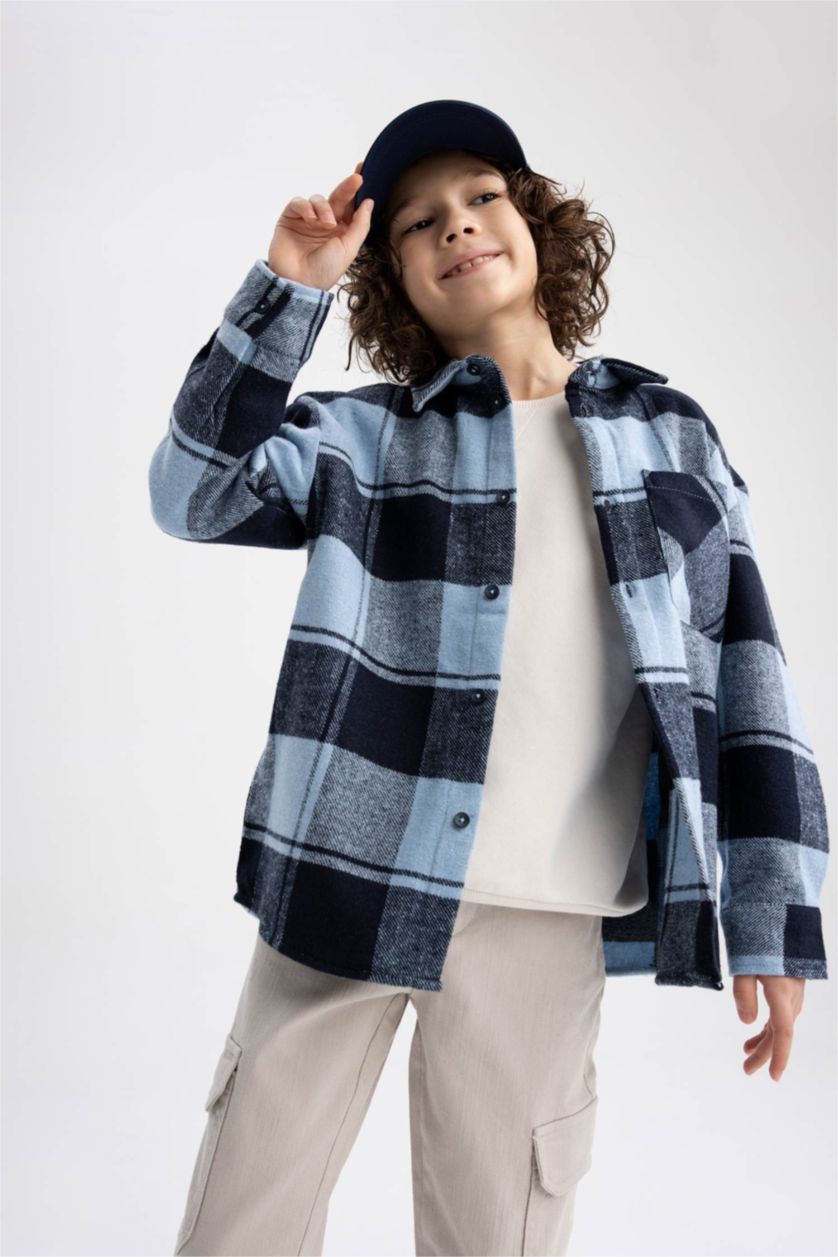 GARÇONS Indigo Chemise À Manches Longues En Flanelle À Col Polo Et Coupe Standard Pour Garçon