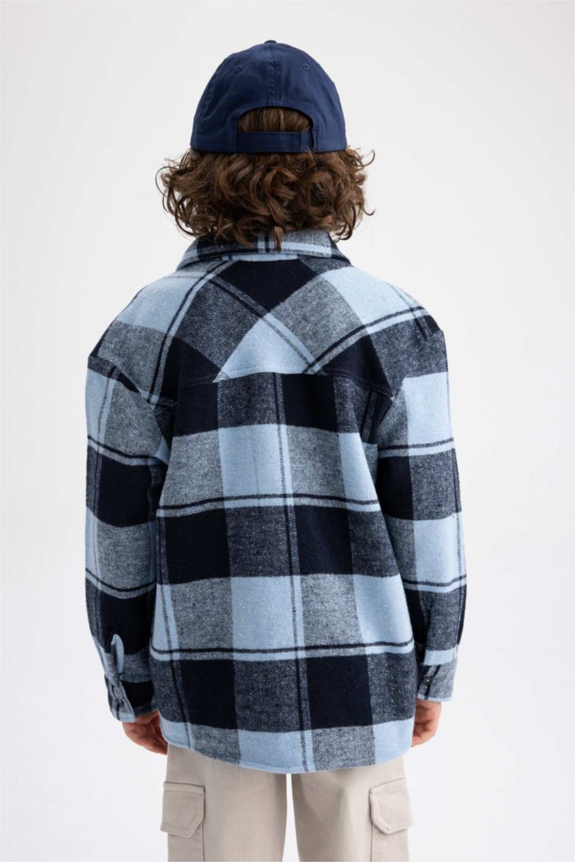 GARÇONS Indigo Chemise À Manches Longues En Flanelle À Col Polo Et Coupe Standard Pour Garçon