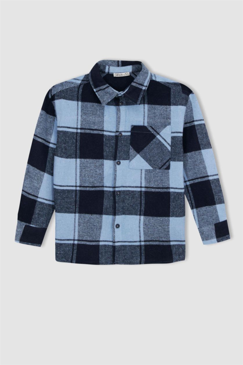 GARÇONS Indigo Chemise À Manches Longues En Flanelle À Col Polo Et Coupe Standard Pour Garçon