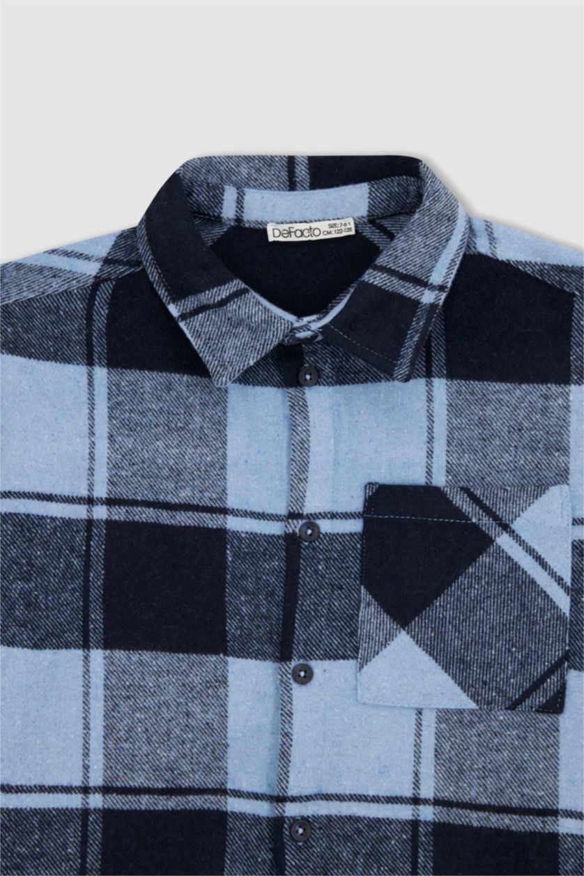 GARÇONS Indigo Chemise À Manches Longues En Flanelle À Col Polo Et Coupe Standard Pour Garçon