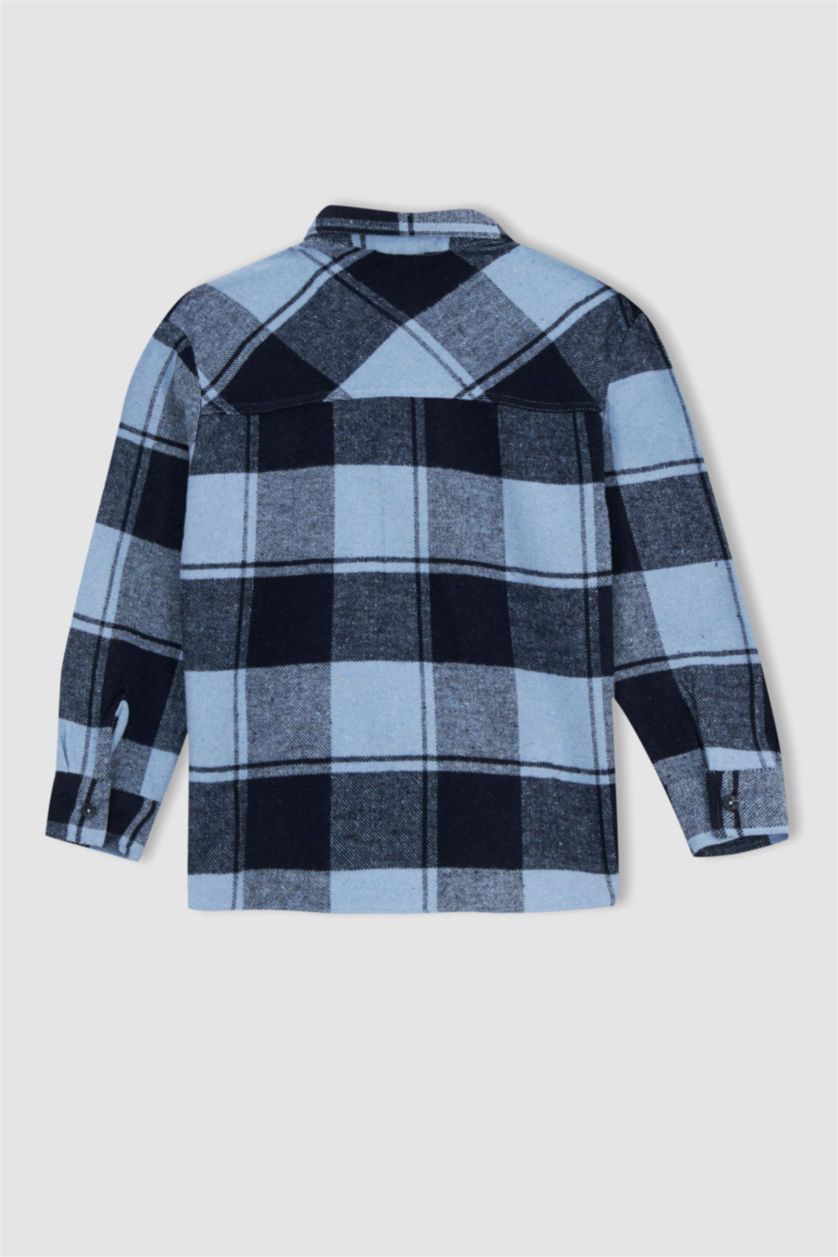 GARÇONS Indigo Chemise À Manches Longues En Flanelle À Col Polo Et Coupe Standard Pour Garçon