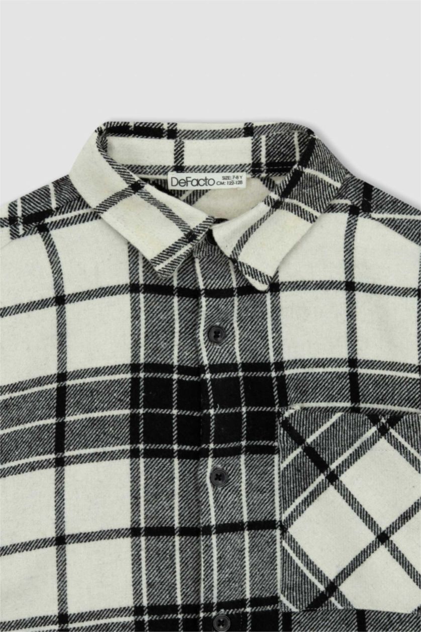 GARÇONS Noir Chemise À Manches Longues En Flanelle À Col Polo Coupe Oversize Pour Garçon