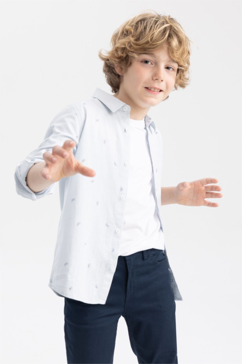 Boys & Teens Light Blue Boy Linen Look Long Sleeve Shirt