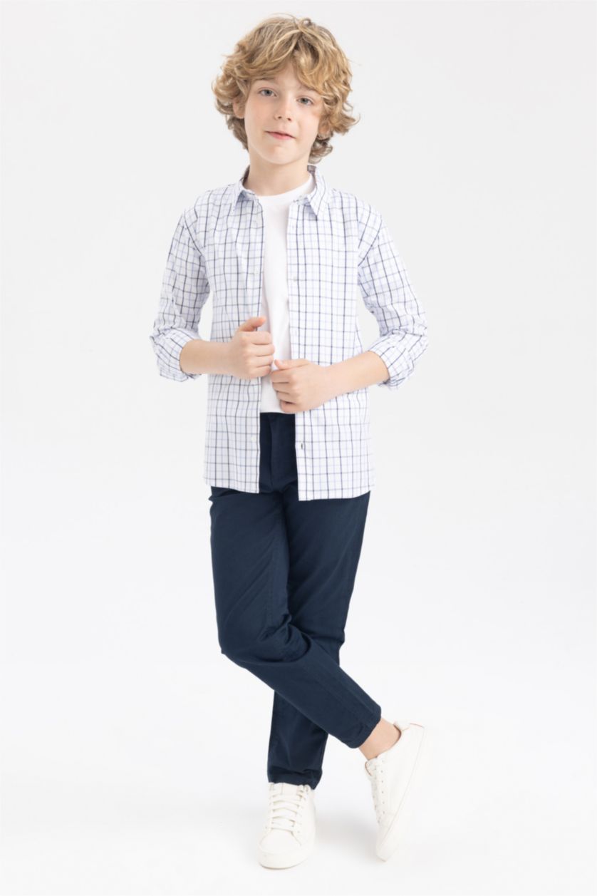 GARÇONS Bleu Chemise à carreaux à manches longues en popeline pour garçon