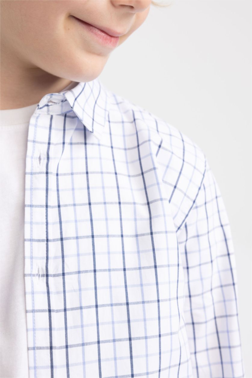 GARÇONS Bleu Chemise à carreaux à manches longues en popeline pour garçon