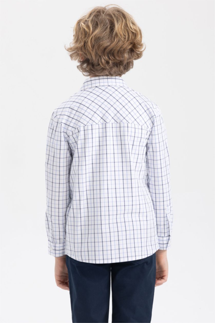 GARÇONS Bleu Chemise à carreaux à manches longues en popeline pour garçon