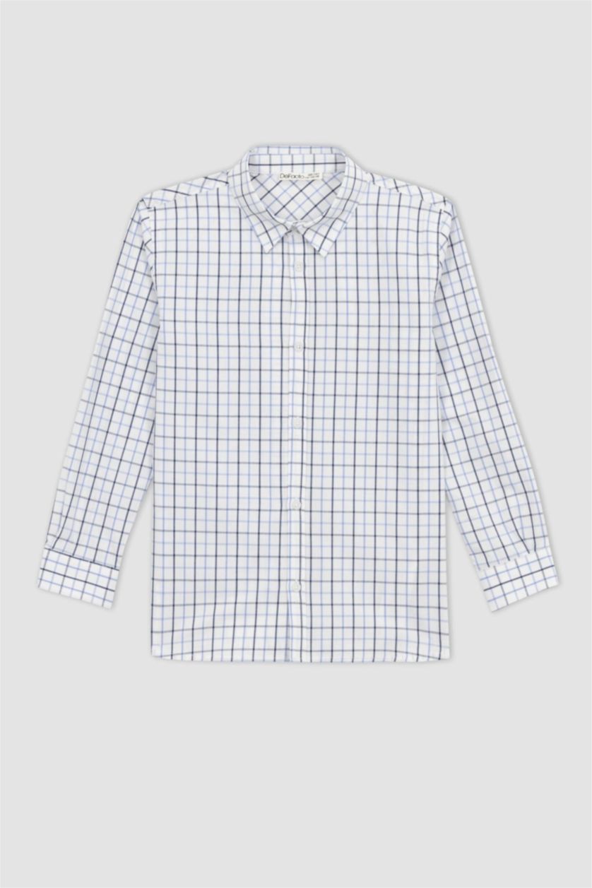 GARÇONS Bleu Chemise à carreaux à manches longues en popeline pour garçon