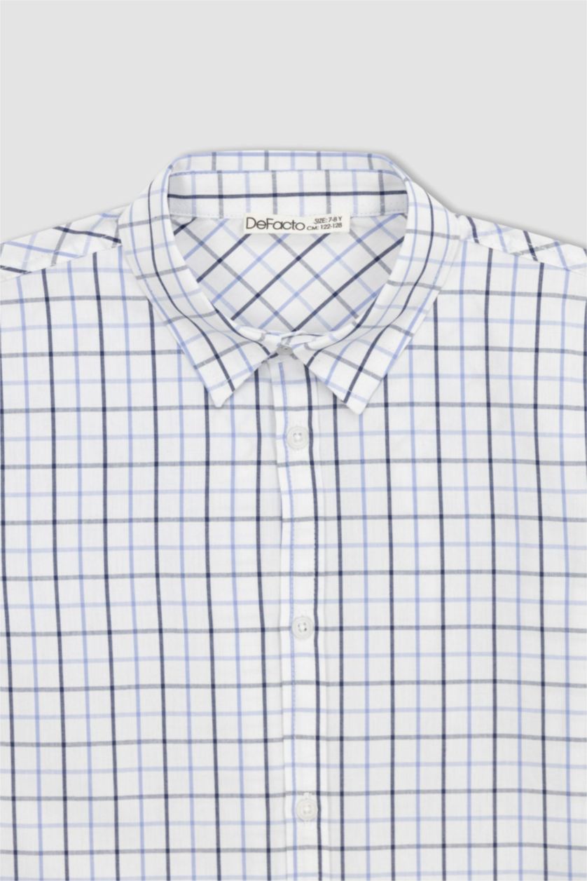 GARÇONS Bleu Chemise à carreaux à manches longues en popeline pour garçon