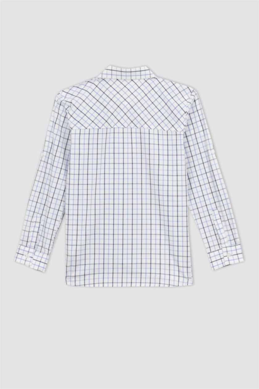 GARÇONS Bleu Chemise à carreaux à manches longues en popeline pour garçon