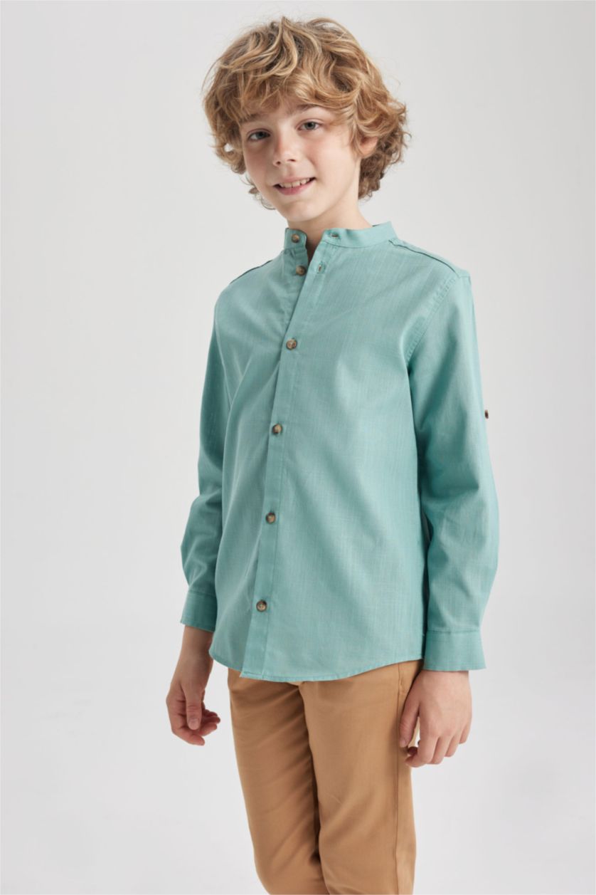 GARÇONS Vert Chemises à manches longues Look Lin Col montant Garçon