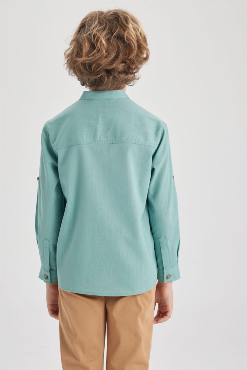 GARÇONS Vert Chemises à manches longues Look Lin Col montant Garçon