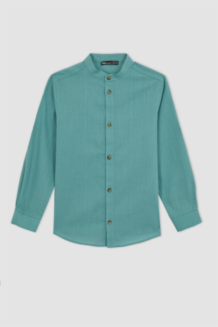 GARÇONS Vert Chemises à manches longues Look Lin Col montant Garçon