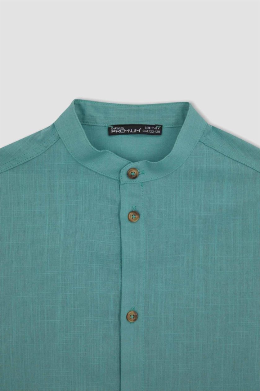 GARÇONS Vert Chemises à manches longues Look Lin Col montant Garçon