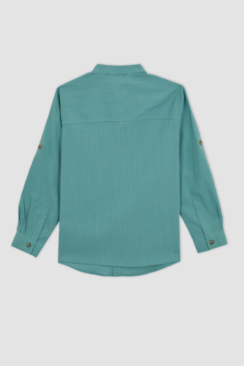 GARÇONS Vert Chemises à manches longues Look Lin Col montant Garçon
