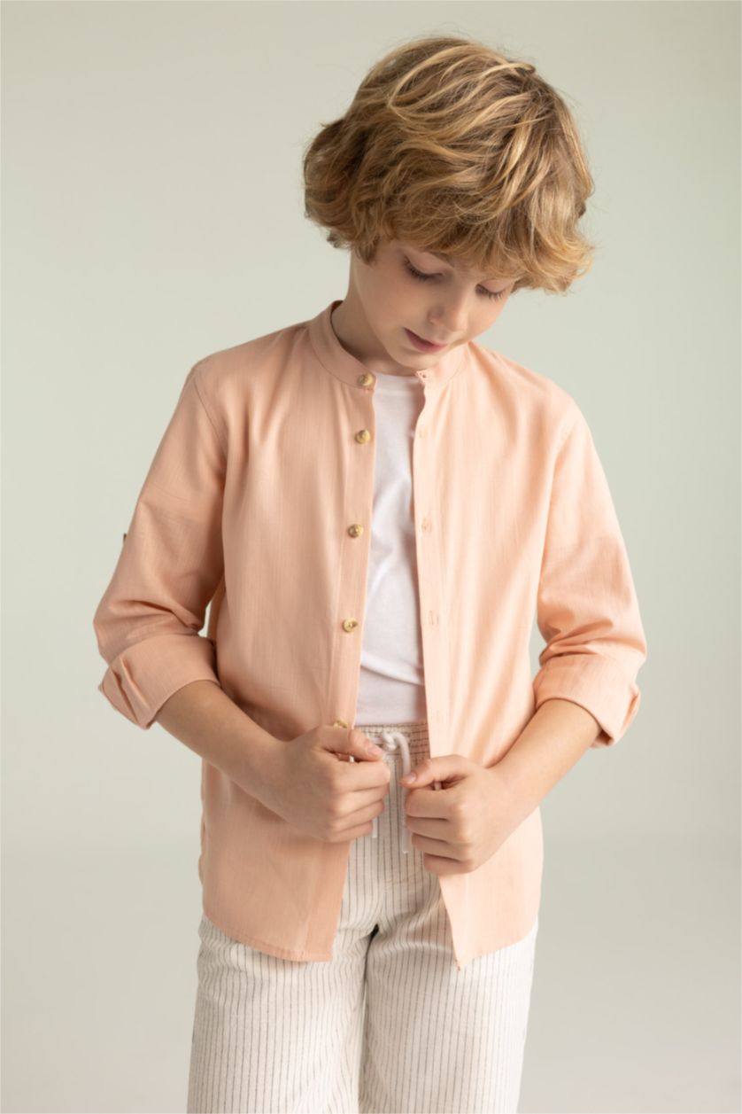 BOYS & TEENS Salmon Boy Stand Collar Poplin Long Sleeve Shirt