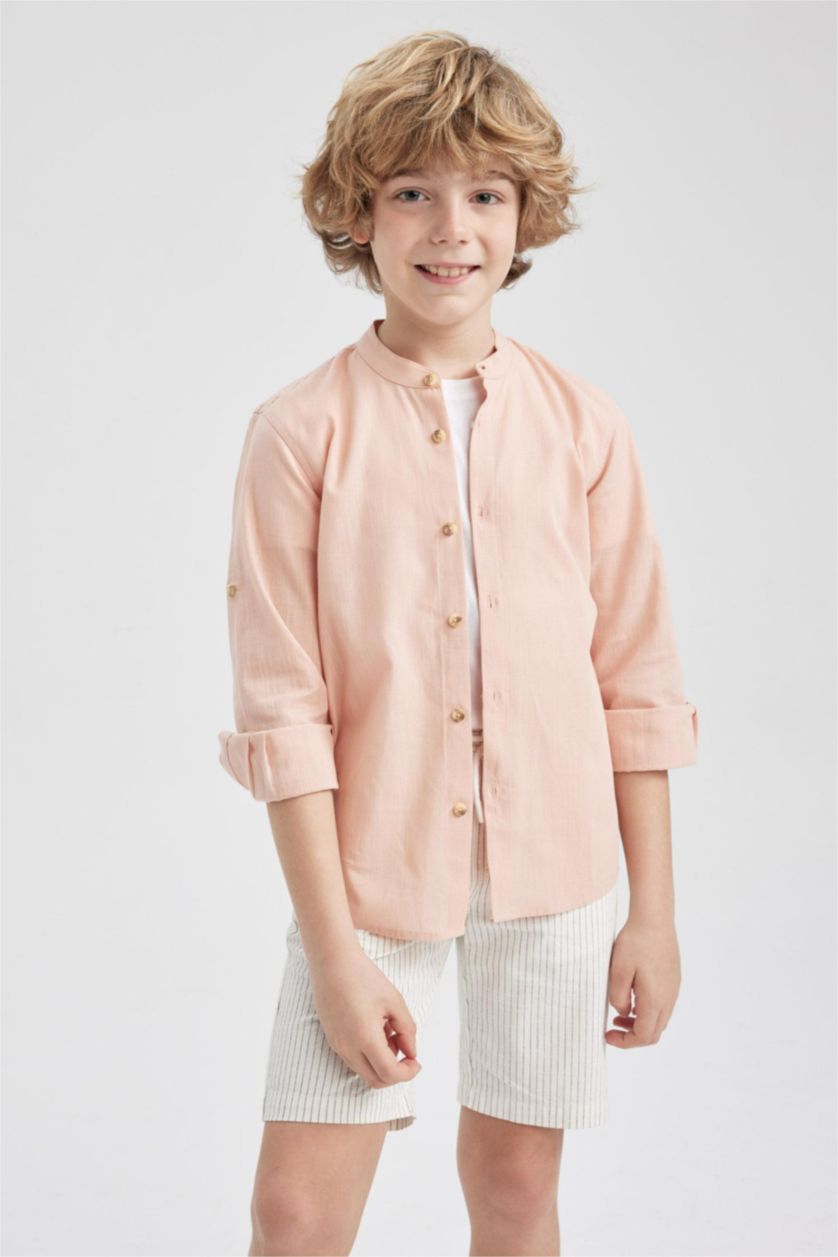 BOYS & TEENS Salmon Boy Stand Collar Poplin Long Sleeve Shirt