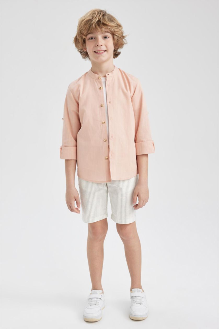 BOYS & TEENS Salmon Boy Stand Collar Poplin Long Sleeve Shirt