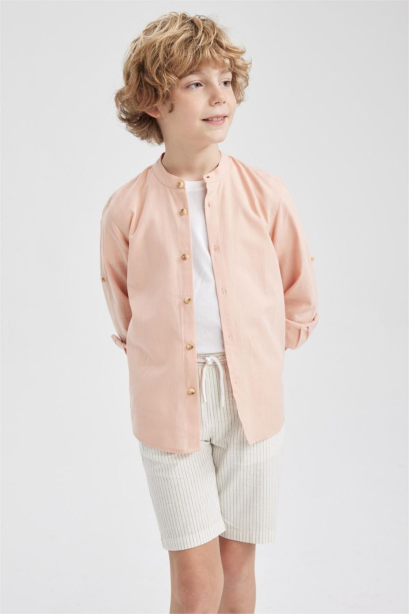 BOYS & TEENS Salmon Boy Stand Collar Poplin Long Sleeve Shirt
