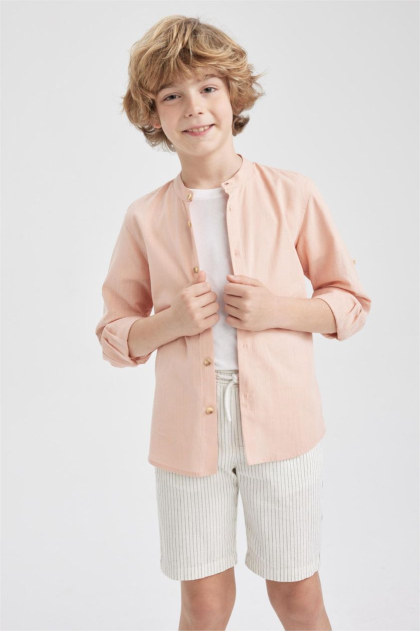 BOYS & TEENS Salmon Boy Stand Collar Poplin Long Sleeve Shirt