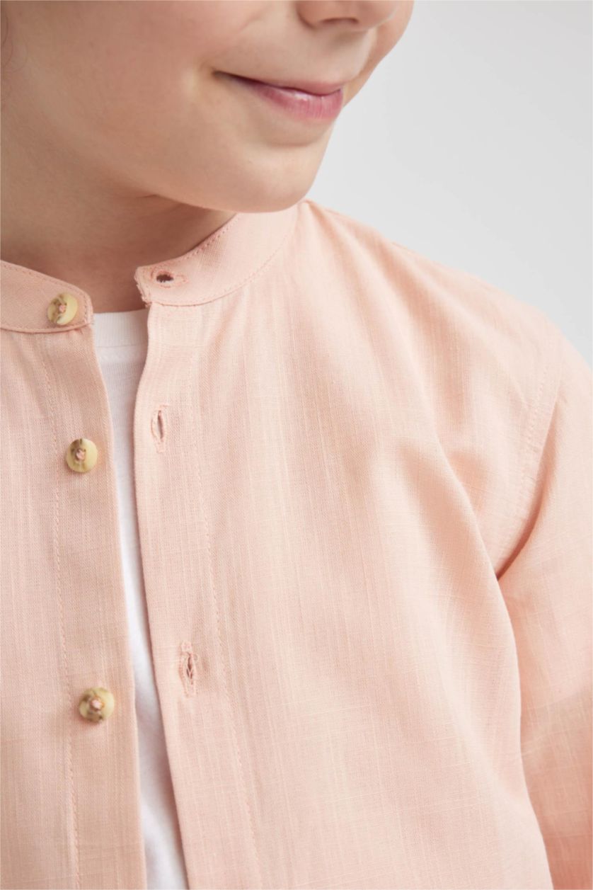 BOYS & TEENS Salmon Boy Stand Collar Poplin Long Sleeve Shirt