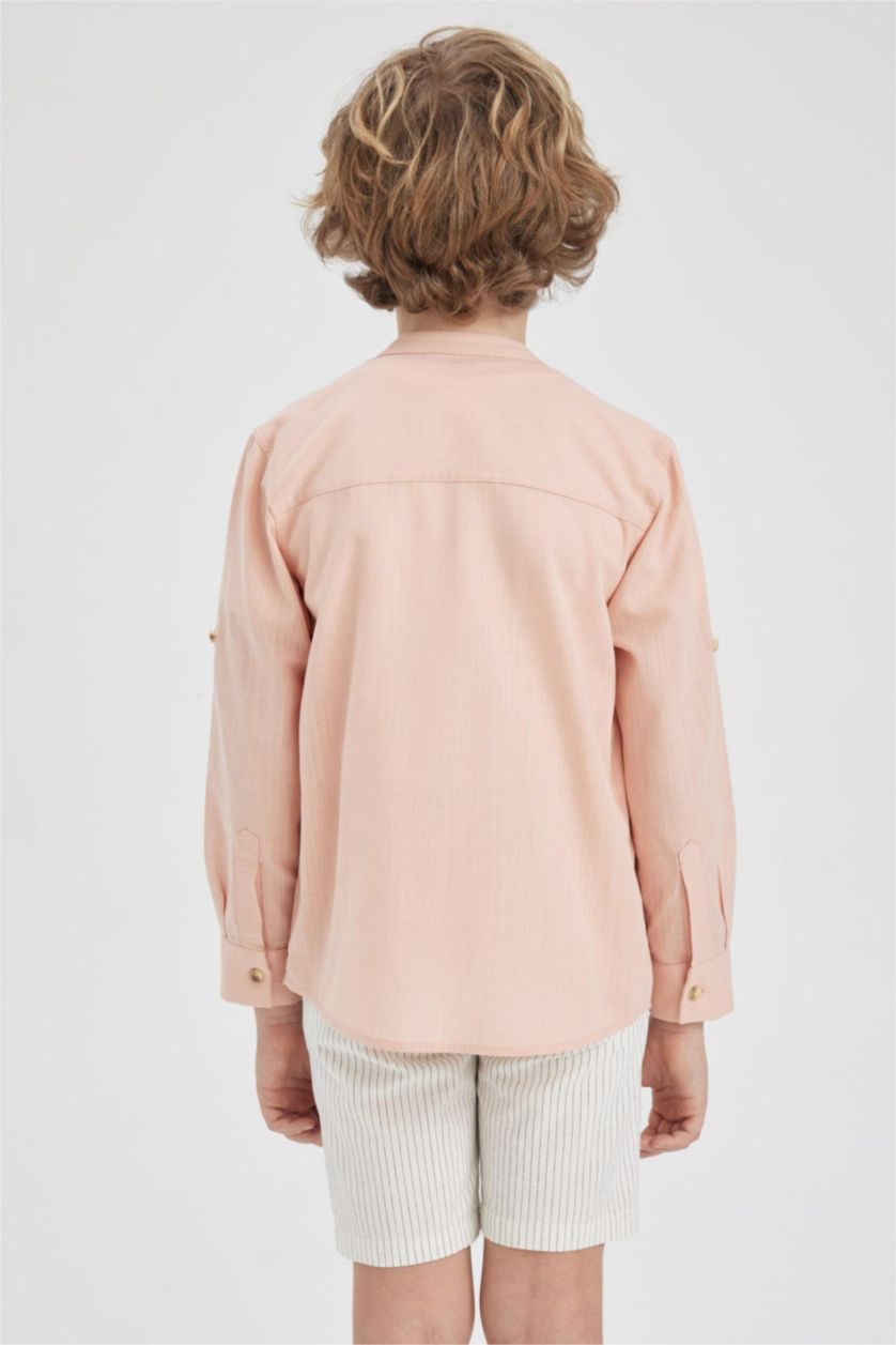 BOYS & TEENS Salmon Boy Stand Collar Poplin Long Sleeve Shirt