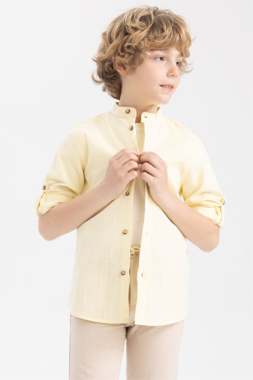 Хлопчачий Світло-жовтий Сорочка з довгим рукавом з льону для хлопчиків