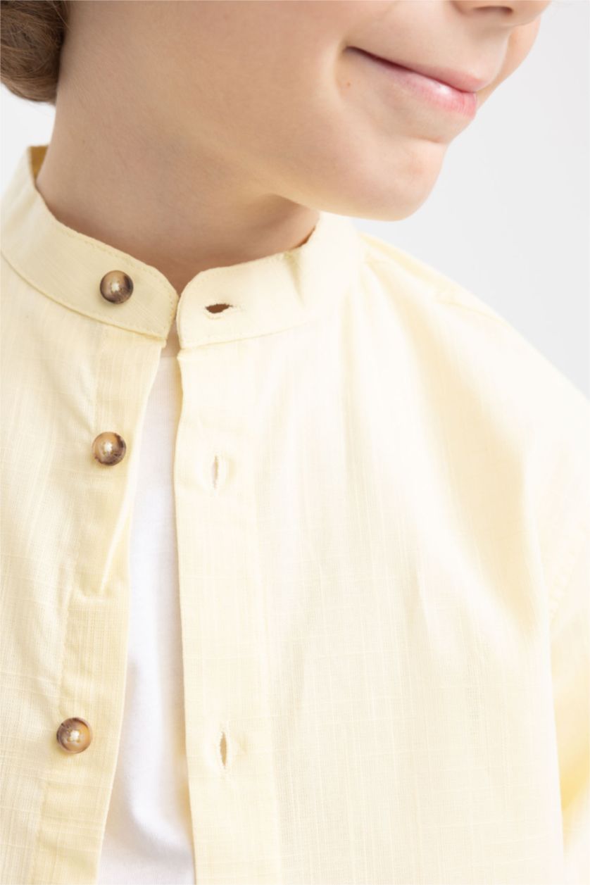 Хлопчачий Світло-жовтий Сорочка з довгим рукавом з льону для хлопчиків