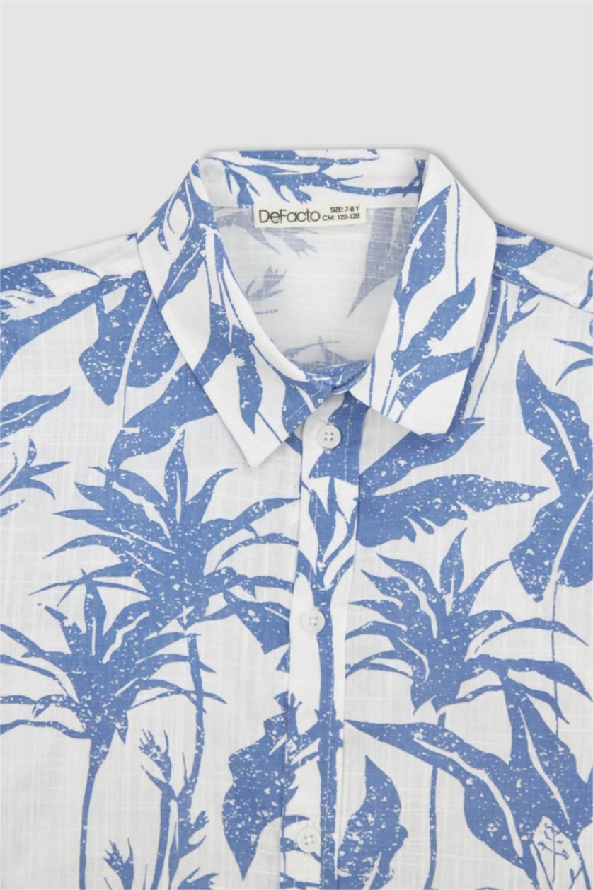 Boys & Teens White Boy Floral Pattern Linen Look Long Sleeve Shirt