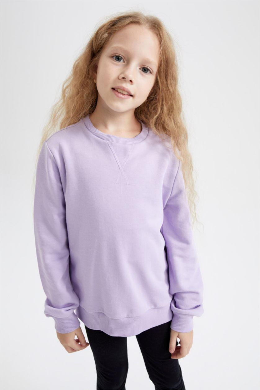 GIRLS & TEENS Light Lilac Regular Fit Crew Neck Sweatshirt