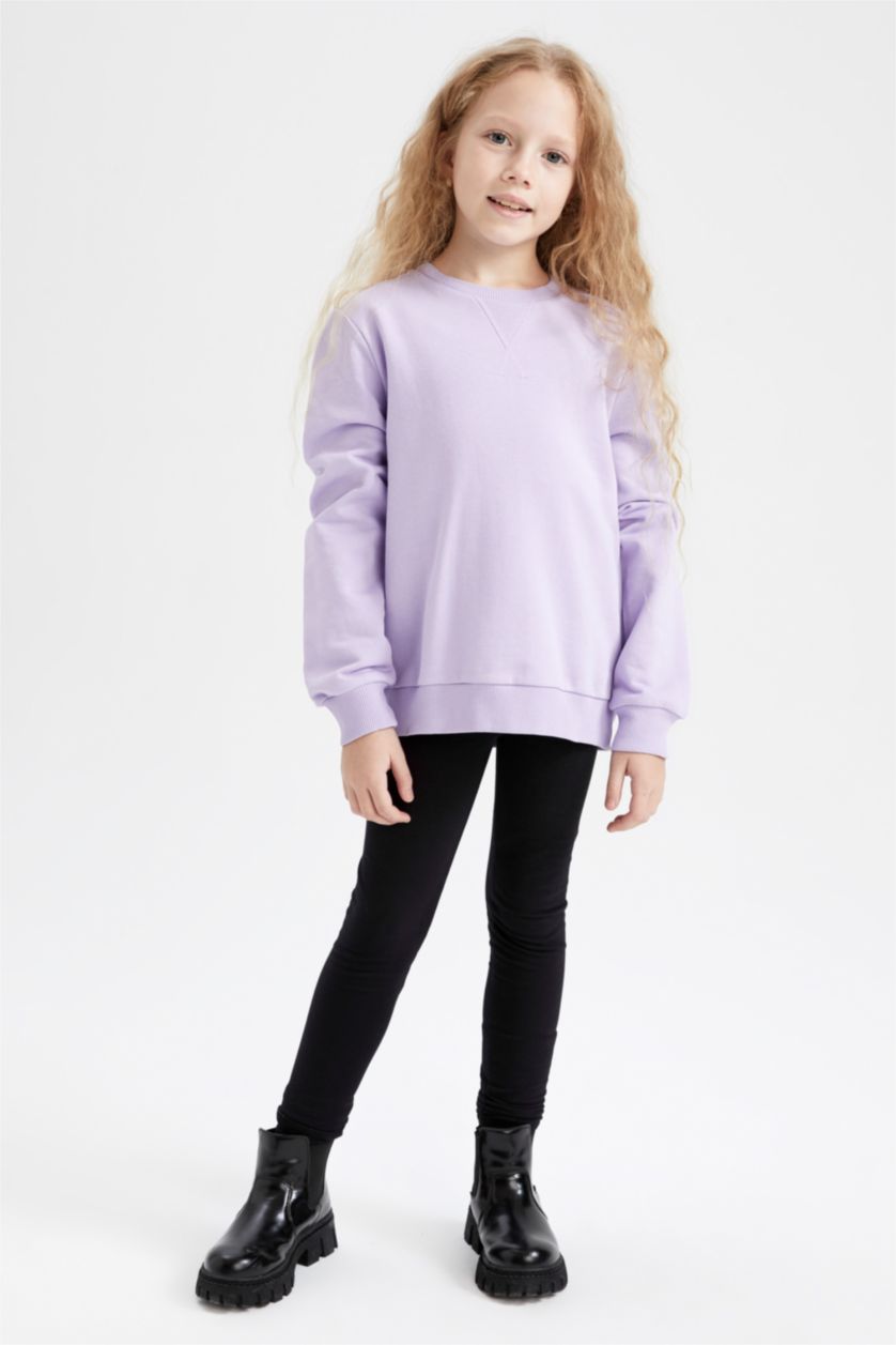 GIRLS & TEENS Light Lilac Regular Fit Crew Neck Sweatshirt