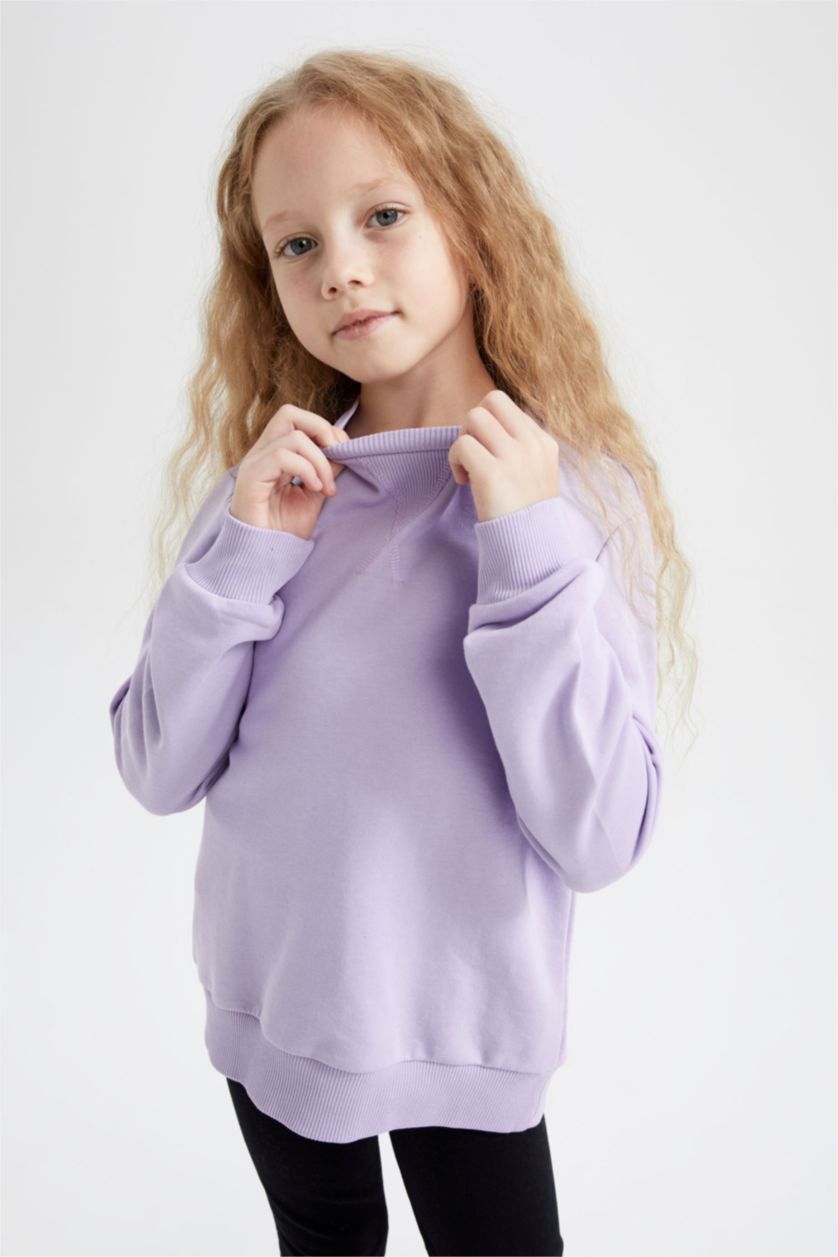 GIRLS & TEENS Light Lilac Regular Fit Crew Neck Sweatshirt