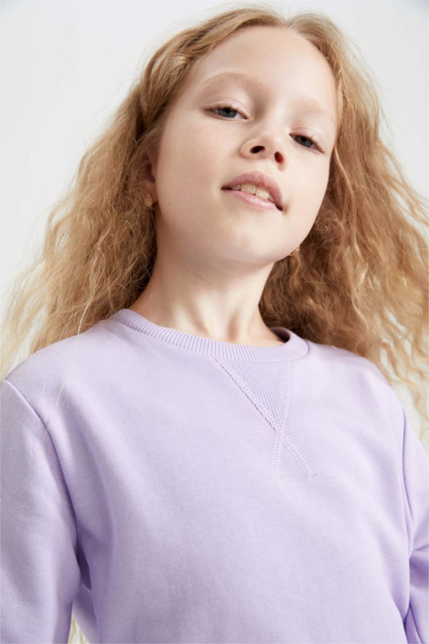 GIRLS & TEENS Light Lilac Regular Fit Crew Neck Sweatshirt