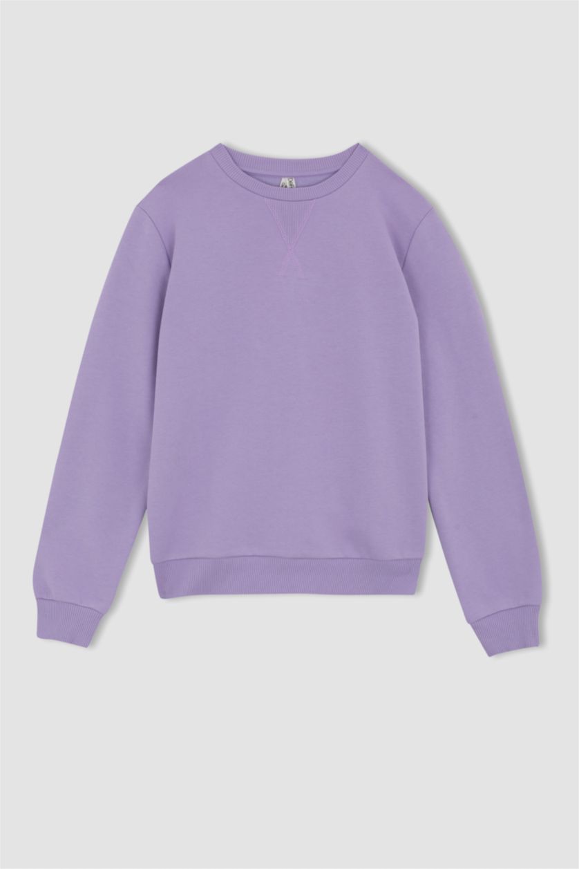 GIRLS & TEENS Light Lilac Regular Fit Crew Neck Sweatshirt