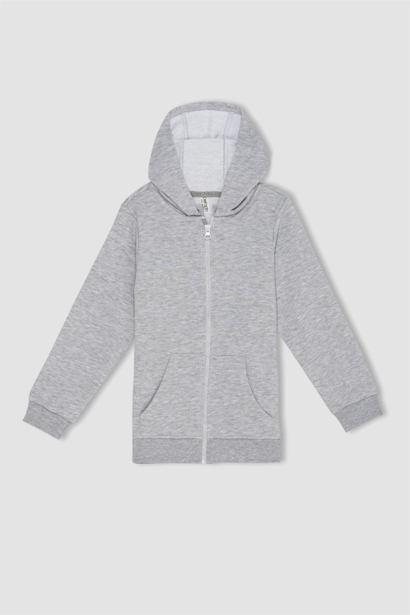 GIRLS & TEENS Grey Melange Regular Fit Hooded Cardigan