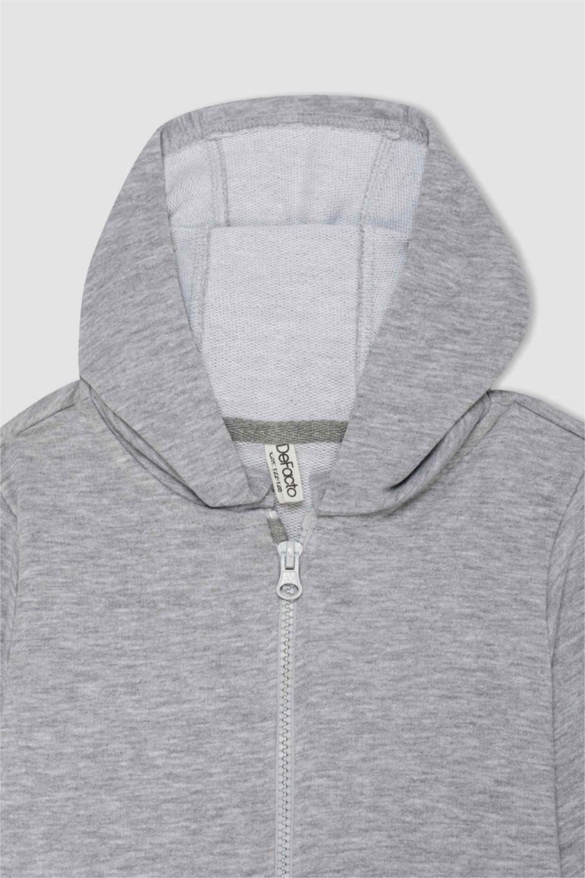GIRLS & TEENS Grey Melange Regular Fit Hooded Cardigan