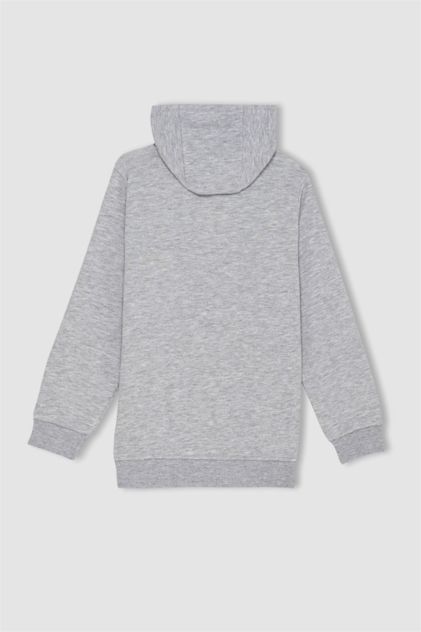 GIRLS & TEENS Grey Melange Regular Fit Hooded Cardigan