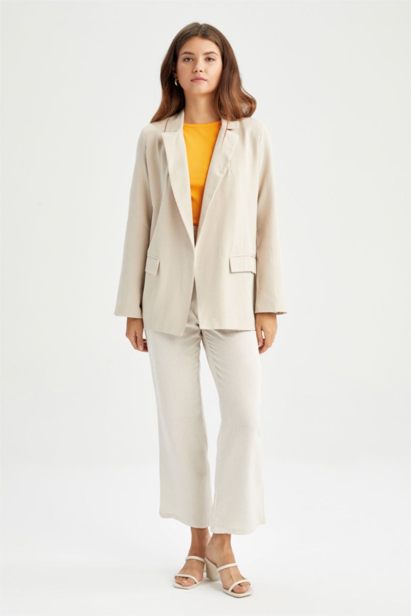 WOMAN Beige Loose Fit Linen Blended Blazer