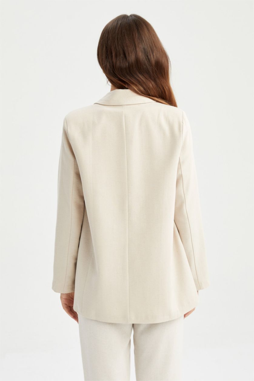 WOMAN Beige Loose Fit Linen Blended Blazer