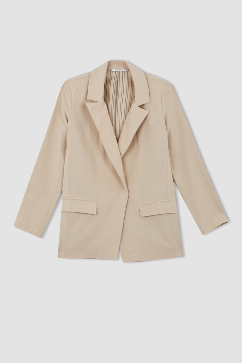 WOMAN Beige Loose Fit Linen Blended Blazer