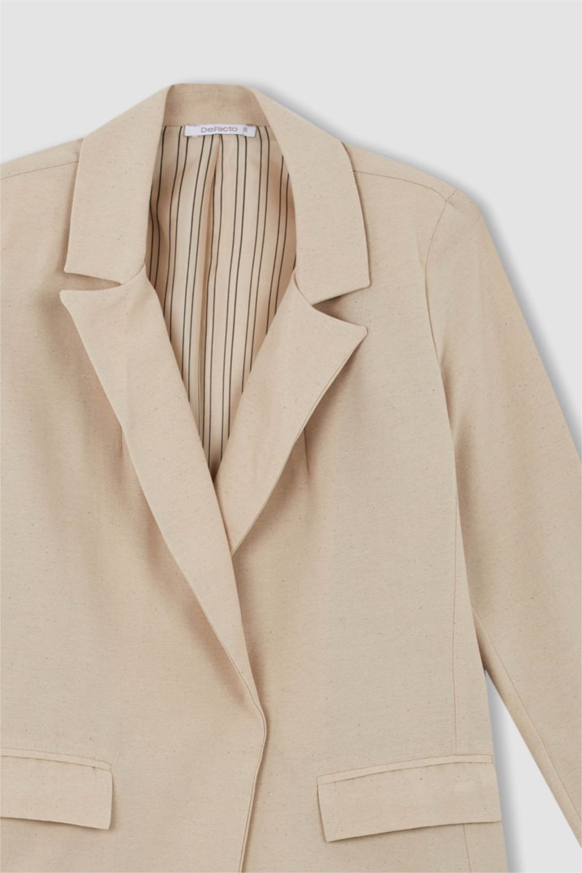 WOMAN Beige Loose Fit Linen Blended Blazer