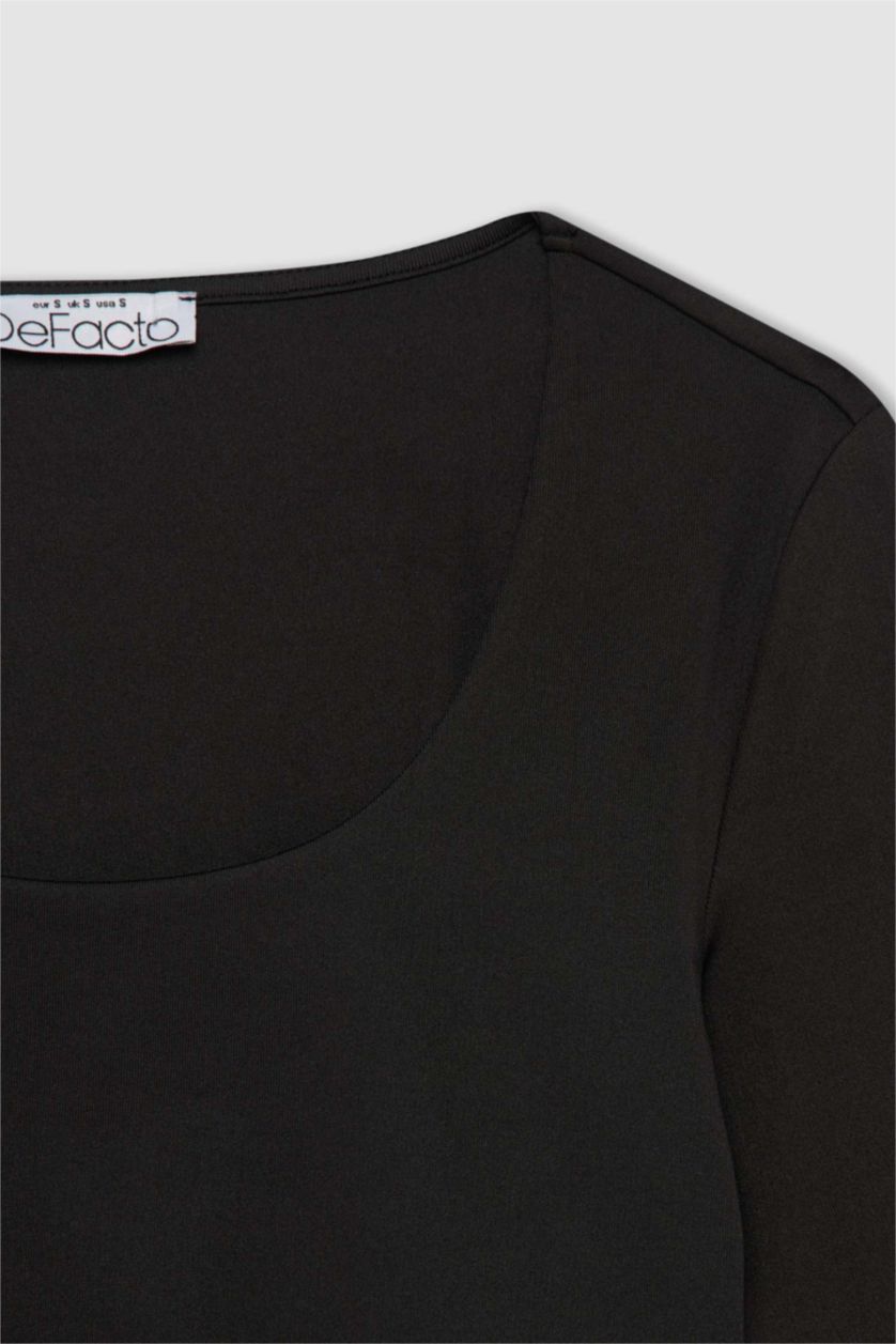 حريمي أسود Crop Top Long Sleeve T-Shirt