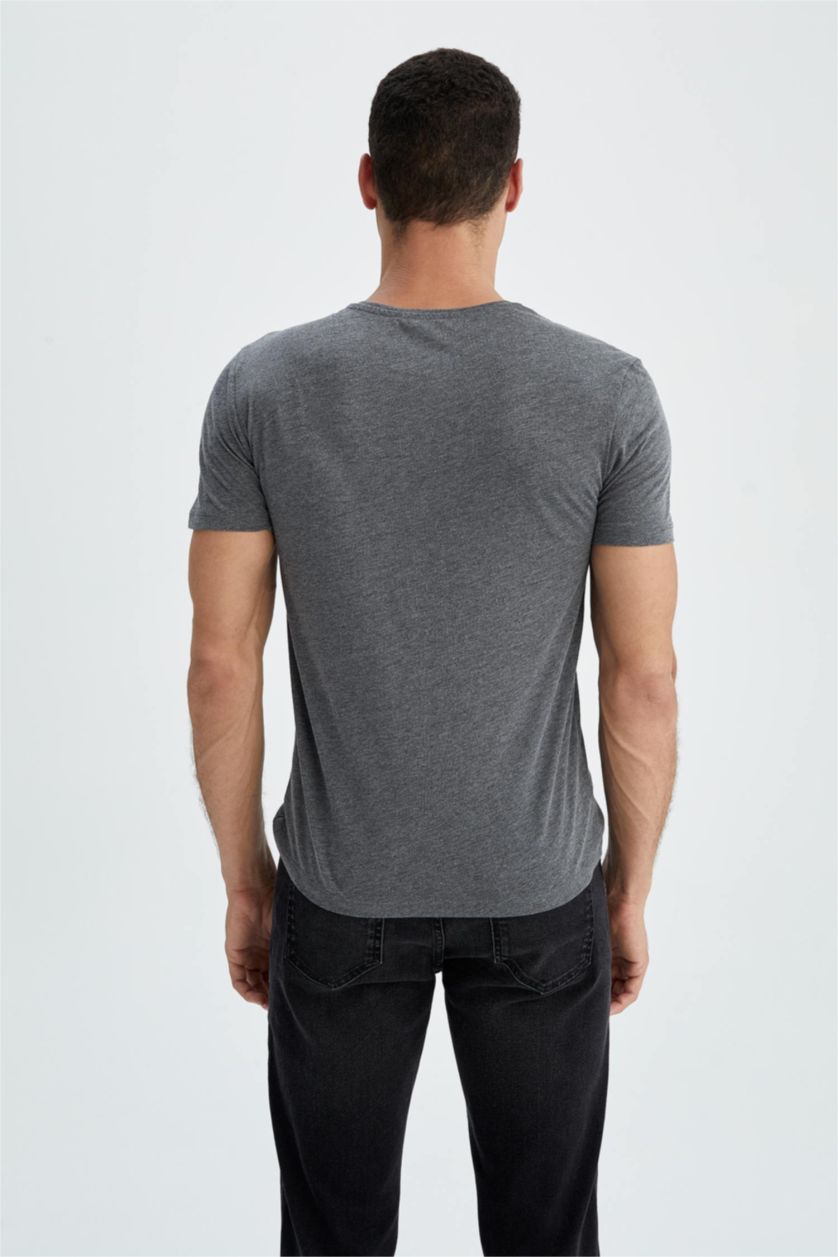 Erkek Antrasit Regular Fıt Kısa Kollu Tişört