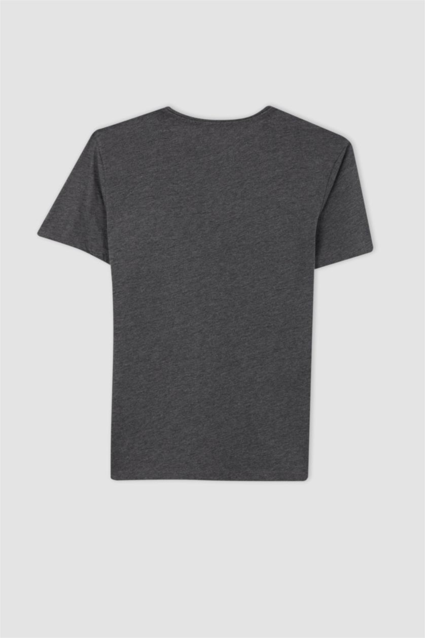 Erkek Antrasit Regular Fıt Kısa Kollu Tişört