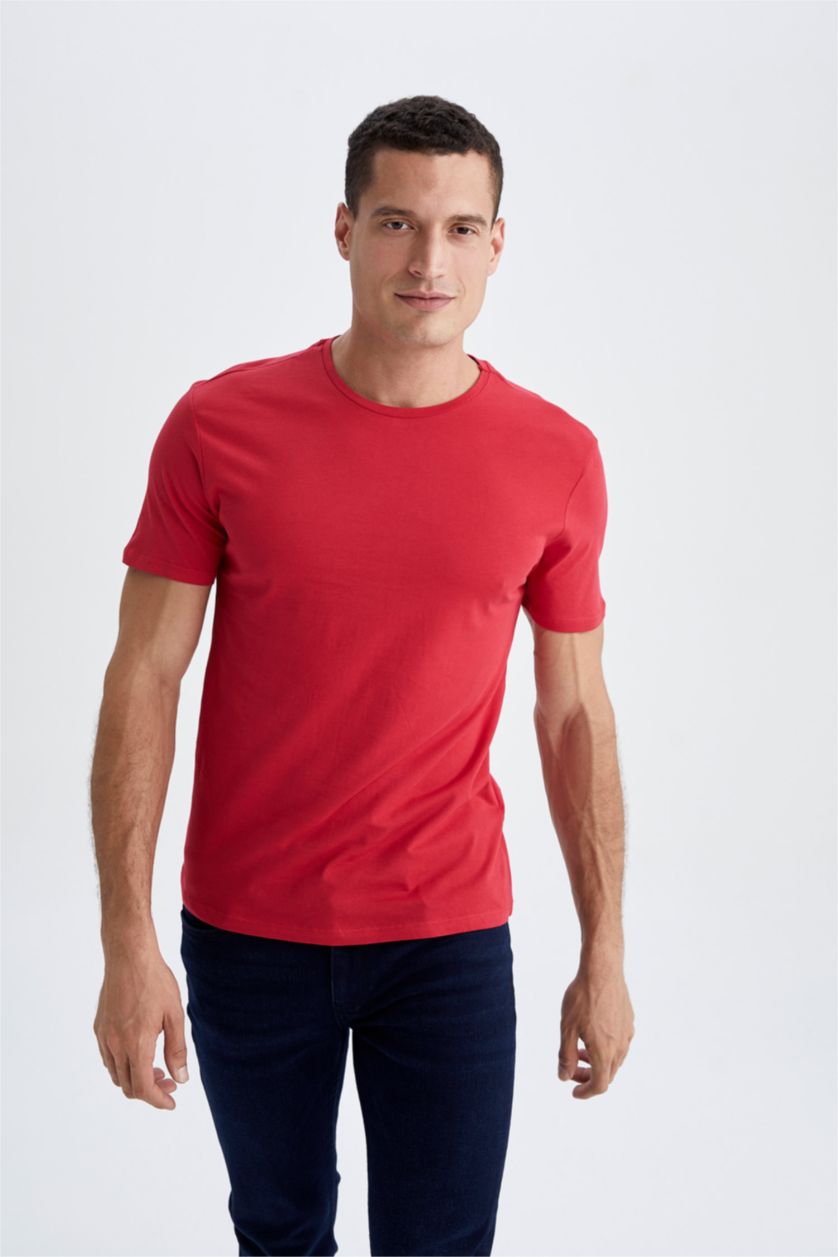 Erkek Kırmızı Regular Fıt Kısa Kollu Tişört
