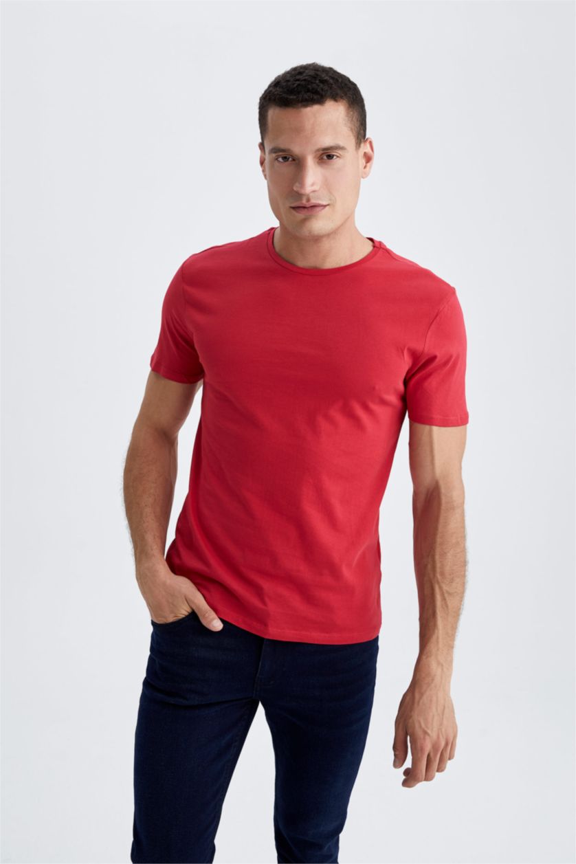 Erkek Kırmızı Regular Fıt Kısa Kollu Tişört