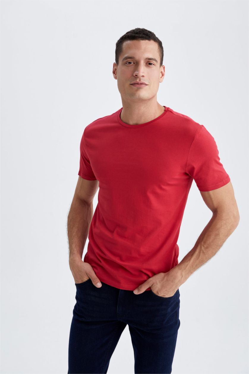 Erkek Kırmızı Regular Fıt Kısa Kollu Tişört