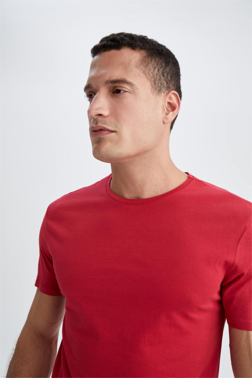 Erkek Kırmızı Regular Fıt Kısa Kollu Tişört