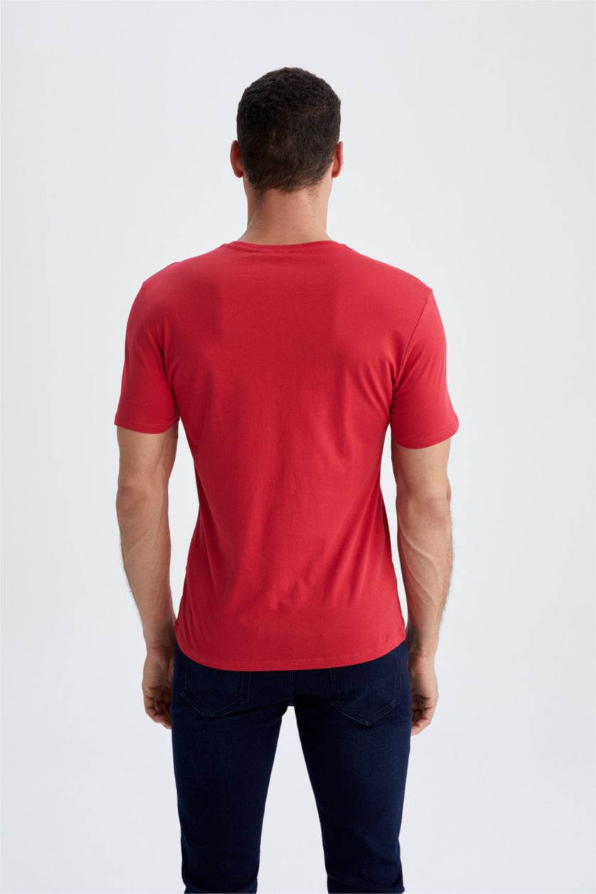 Erkek Kırmızı Regular Fıt Kısa Kollu Tişört